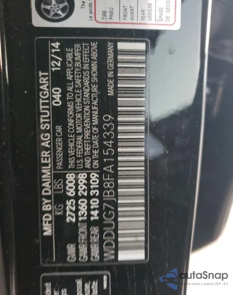 2015 Mercedes-Benz S 63 Amg z USA, uszkodzony, nr VIN WDDUG7JB8FA154339